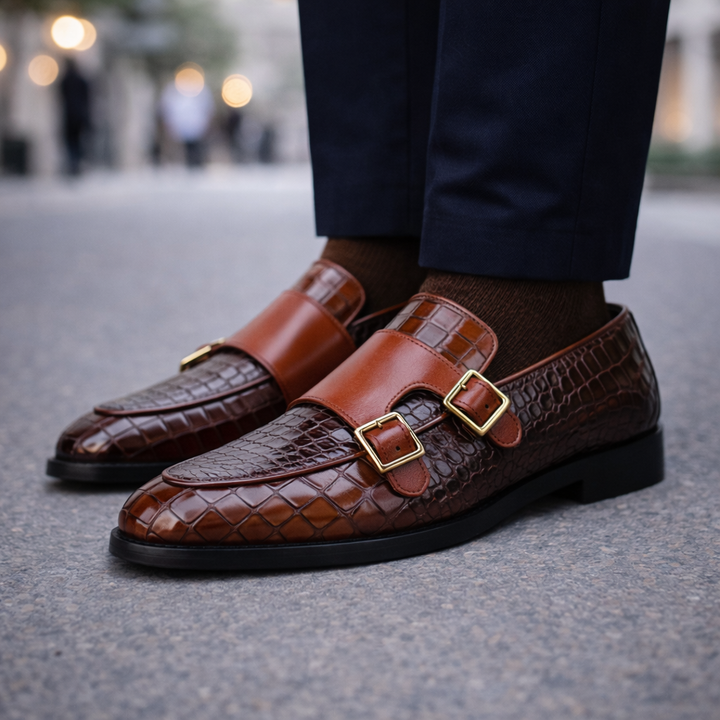 Savoni Leather Monk Strap Shoes