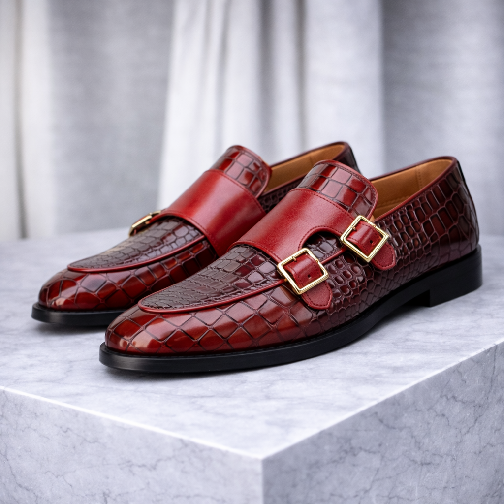Savoni Leather Monk Strap Shoes