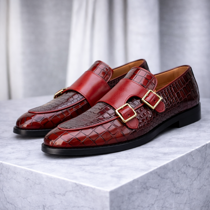 Savoni Leather Monk Strap Shoes