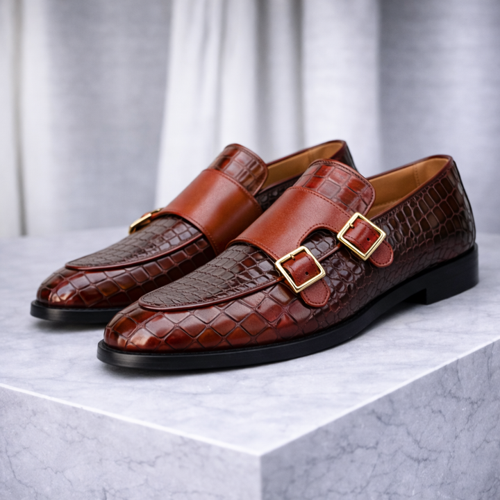 Savoni Leather Monk Strap Shoes