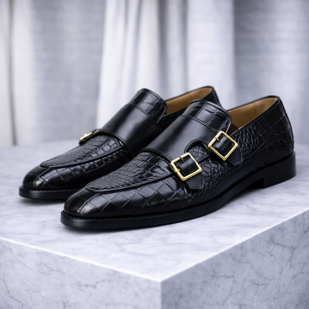 Savoni Leather Monk Strap Shoes