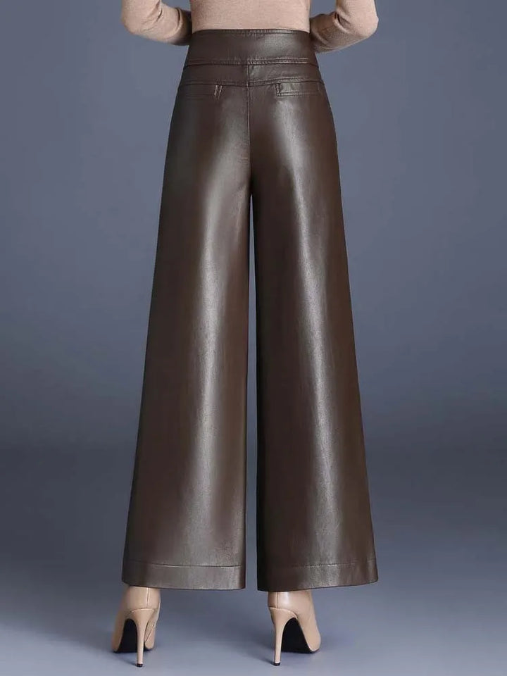 Glossy Leather Wide-Leg Pants