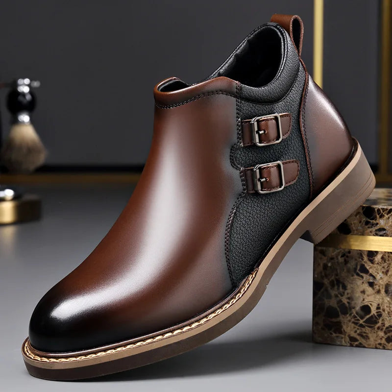 Savoni Leather Monk Strap Boots